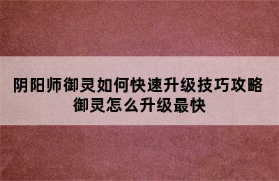 阴阳师御灵如何快速升级技巧攻略 御灵怎么升级最快